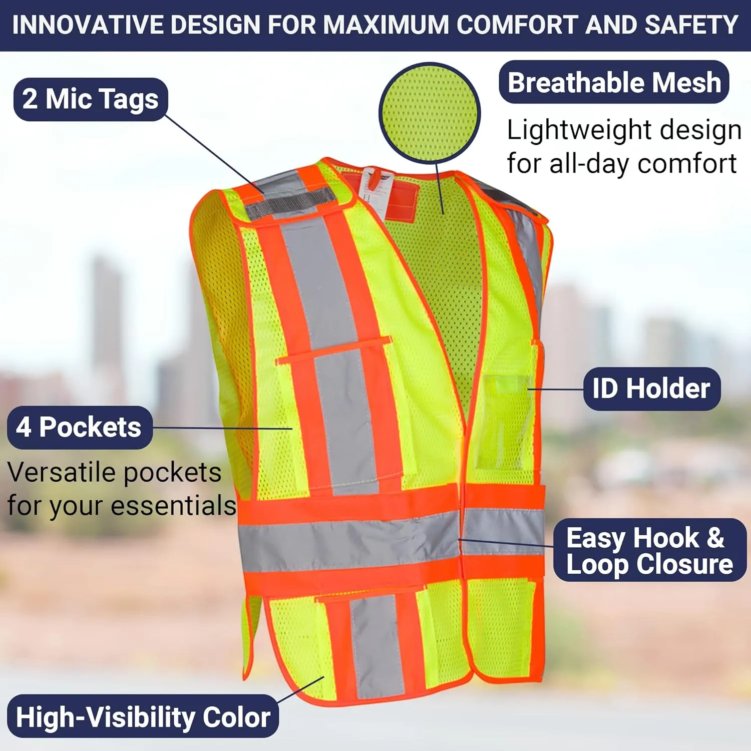 Dasher Products High Visibility Safety Vest, ANSI Class 2 Breakaway Vest with 5 Pockets, Hi Vis 3 Pack