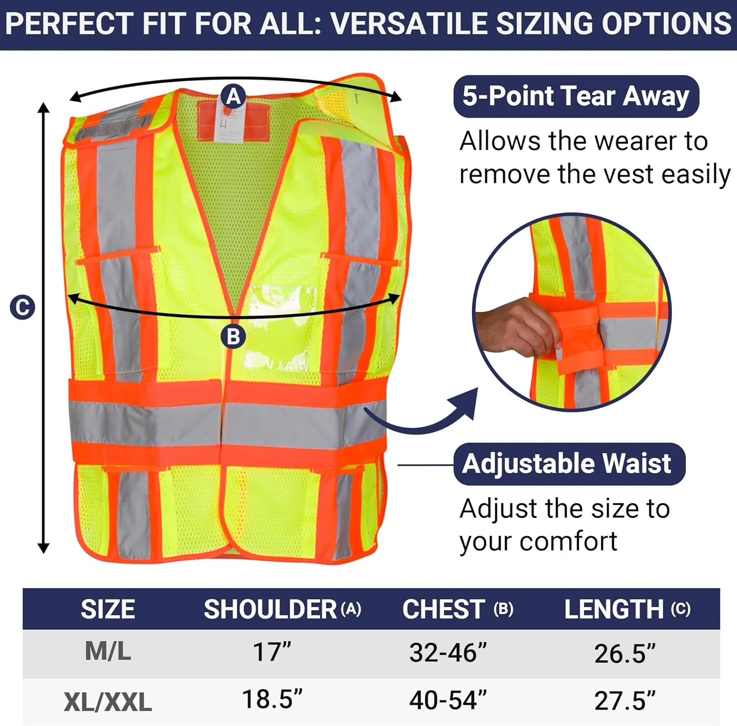 Dasher Products High Visibility Safety Vest, ANSI Class 2 Breakaway Vest with 5 Pockets, Hi Vis 3 Pack