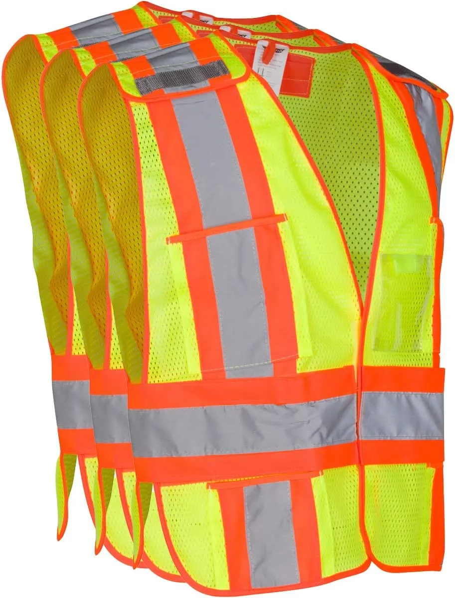 Dasher Products High Visibility Safety Vest, ANSI Class 2 Breakaway Vest with 5 Pockets, Hi Vis 3 Pack