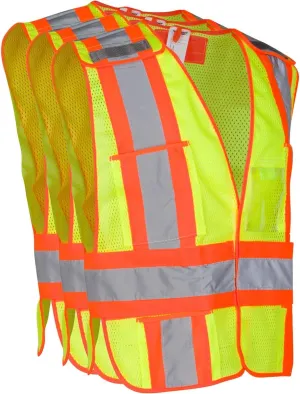 Dasher Products High Visibility Safety Vest, ANSI Class 2 Breakaway Vest with 5 Pockets, Hi Vis 3 Pack