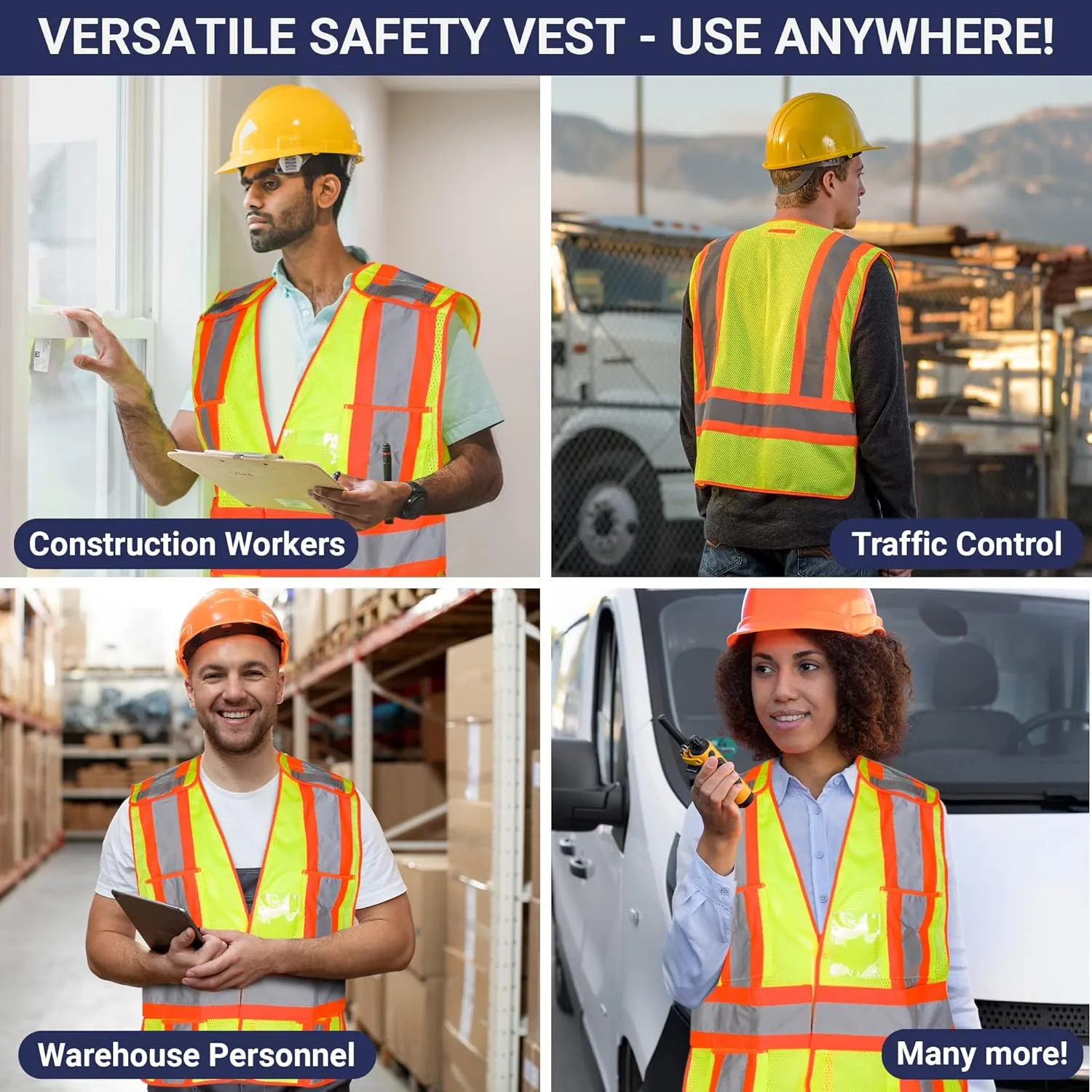 Dasher Products High Visibility Safety Vest, ANSI Class 2 Breakaway Vest with 5 Pockets, Hi Vis 3 Pack