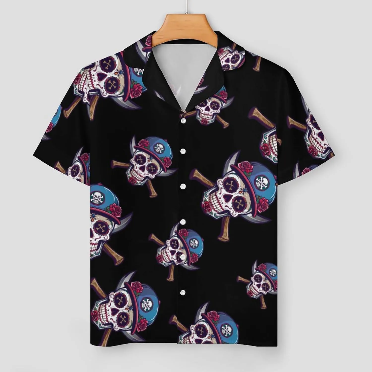 Day of The Dead Skull Oakland Women's Satin Pajama Set Short Sleeve Button Down Sleepwear Loungewear Pj Set