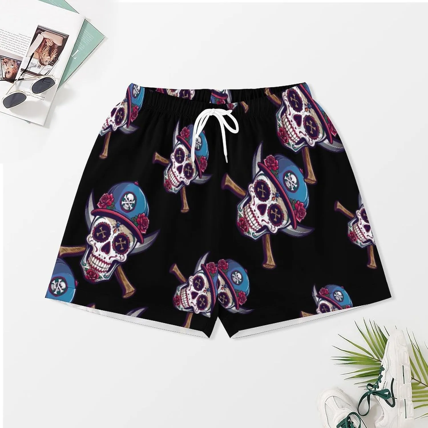 Day of The Dead Skull Oakland Women's Satin Pajama Set Short Sleeve Button Down Sleepwear Loungewear Pj Set