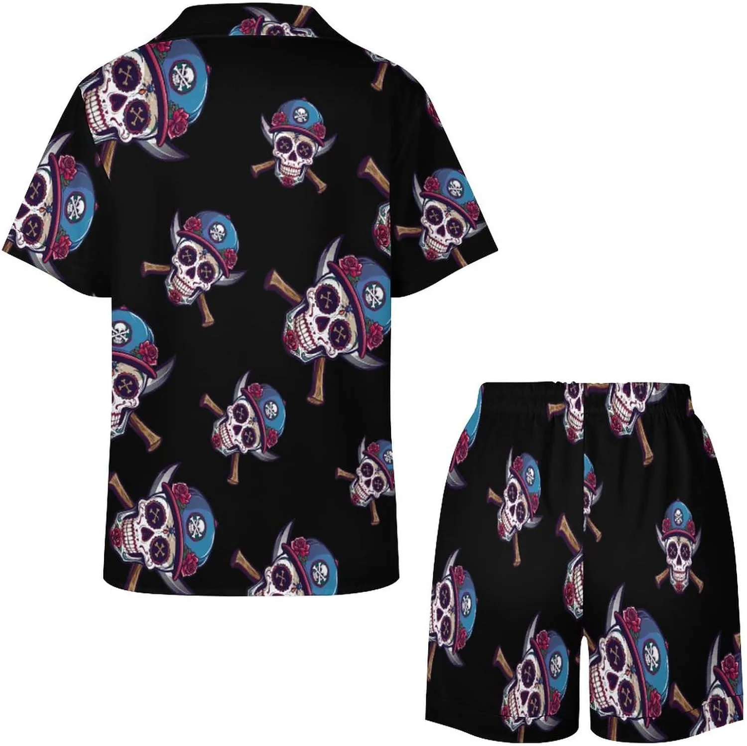 Day of The Dead Skull Oakland Women's Satin Pajama Set Short Sleeve Button Down Sleepwear Loungewear Pj Set