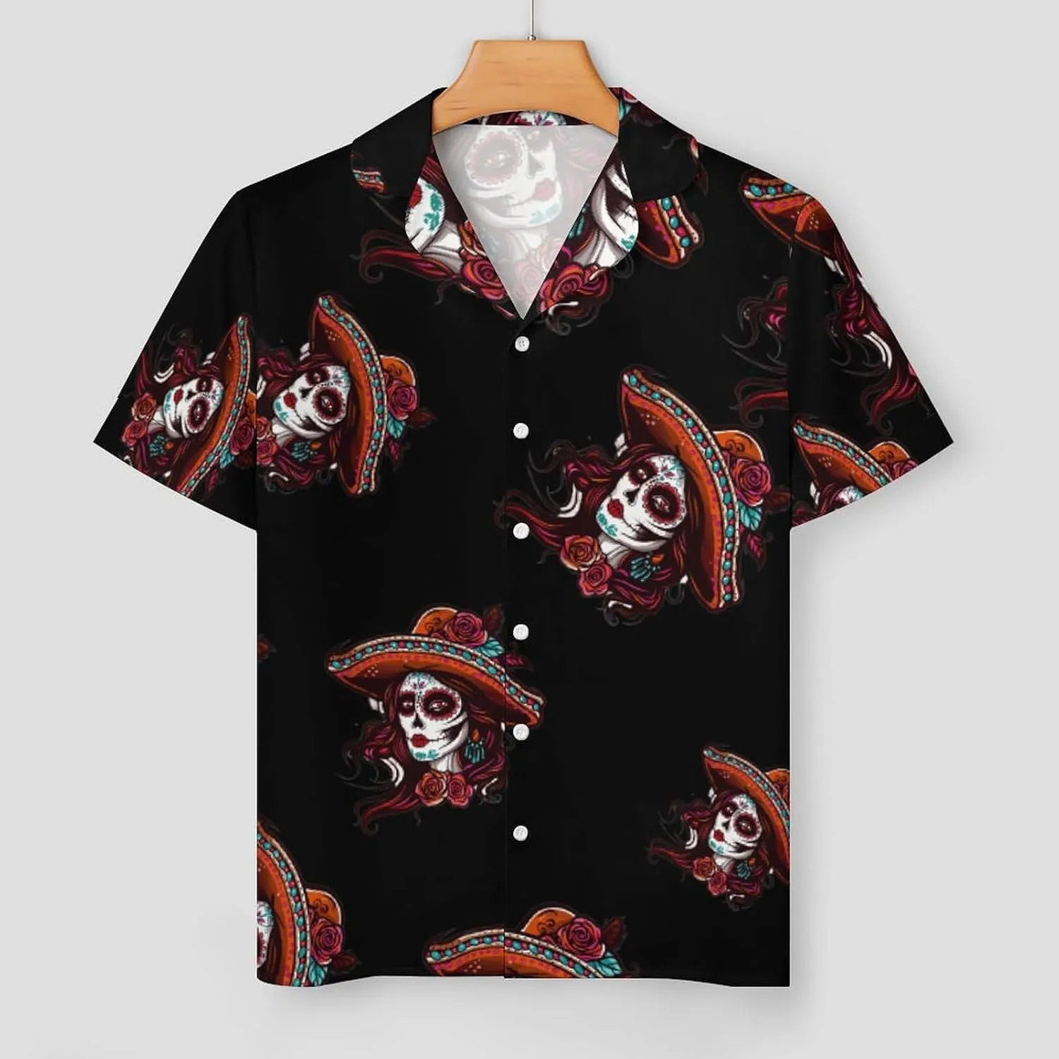 Day of The Dead Skull Women Women's Satin Pajama Set Short Sleeve Button Down Sleepwear Loungewear Pj Set