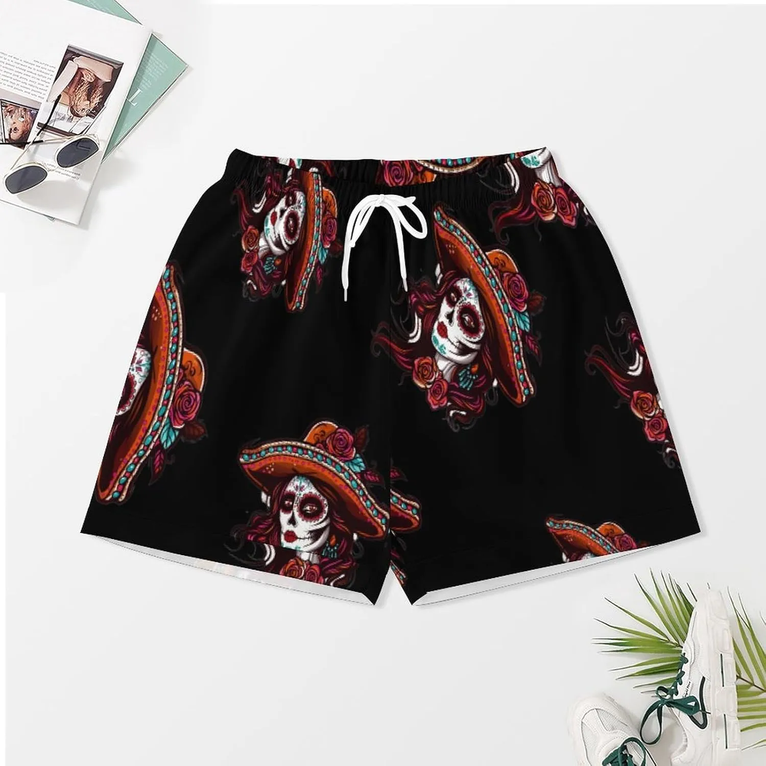 Day of The Dead Skull Women Women's Satin Pajama Set Short Sleeve Button Down Sleepwear Loungewear Pj Set