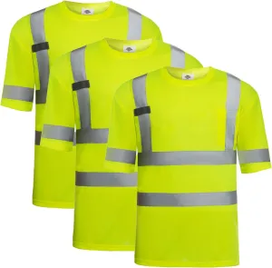 Dazonity Hi Vis T Shirt 3pcs, High Visibility Shirts for Men Women Work Safety Shirts with Reflective Strips and Pocket (US, Alpha, Small，Medium， Regular, Regular, 2nd Yellow Short Sleeve 3pcs)