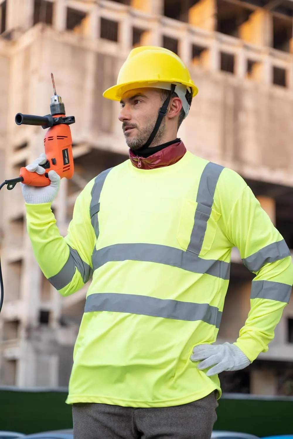 Dazonity Hi Vis T Shirt 3pcs, High Visibility Shirts for Men Women Work Safety Shirts with Reflective Strips and Pocket