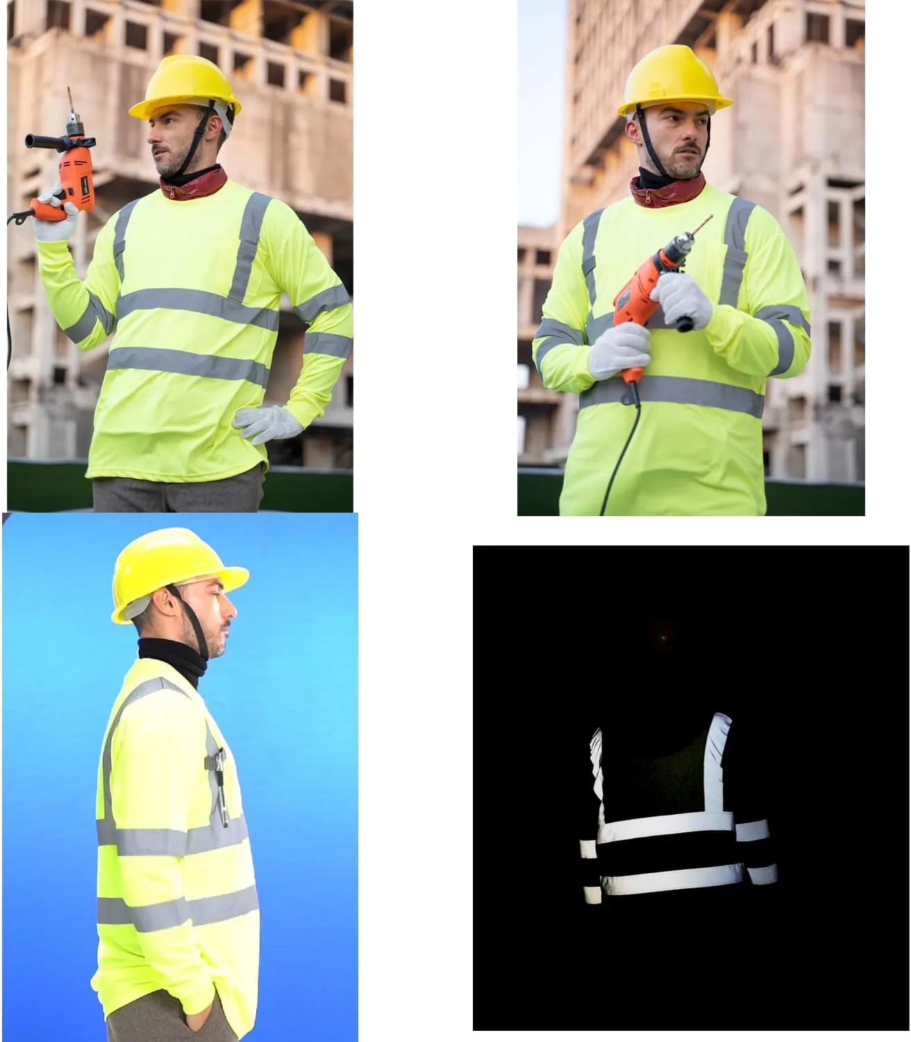 Dazonity Hi Vis T Shirt 3pcs, High Visibility Shirts for Men Women Work Safety Shirts with Reflective Strips and Pocket