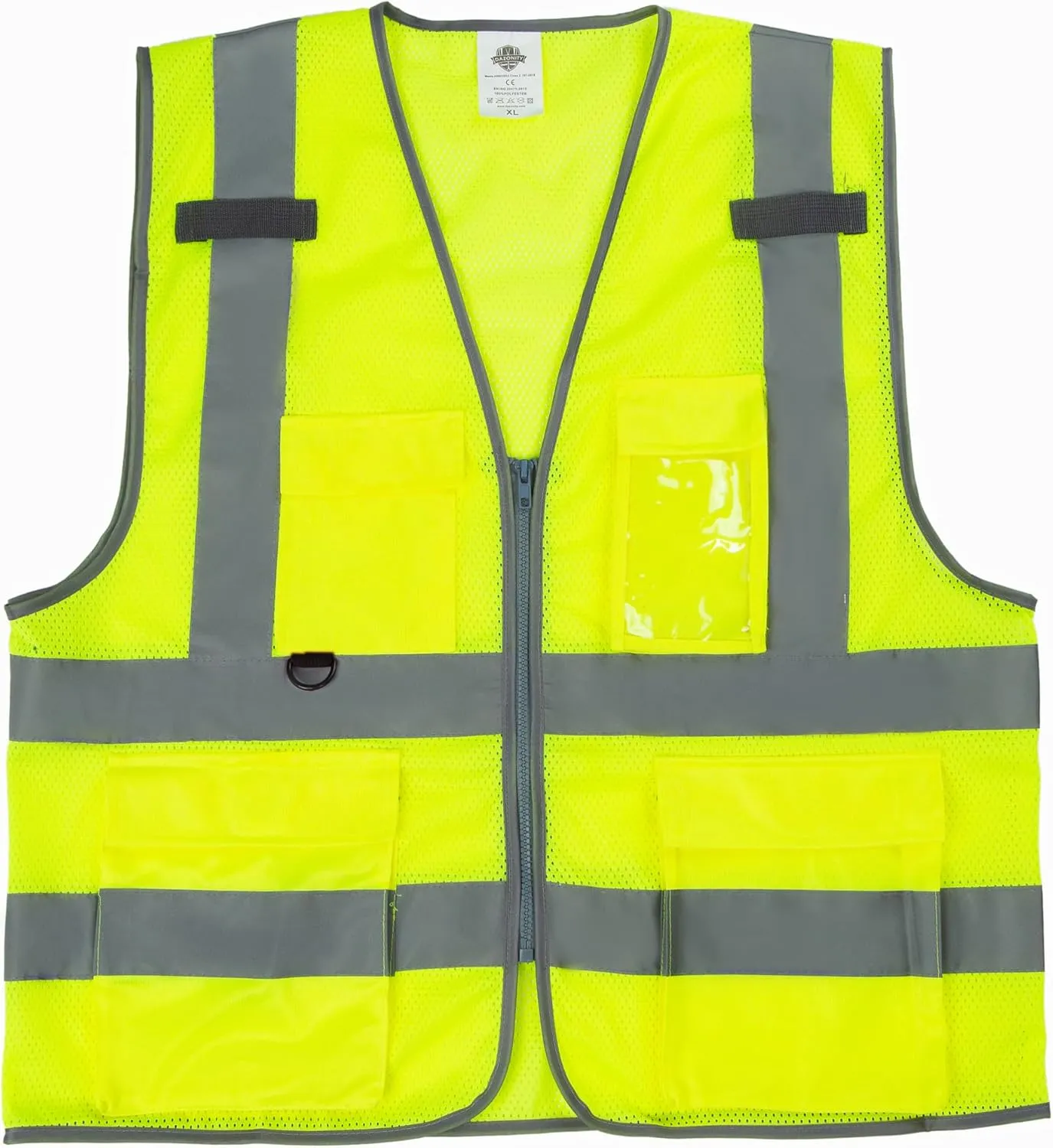 Dazonity High Visibility Mesh Safety Vest with Multi Pockets and Zipper, Fit for Men & Women, Work, Construction, Surveyor