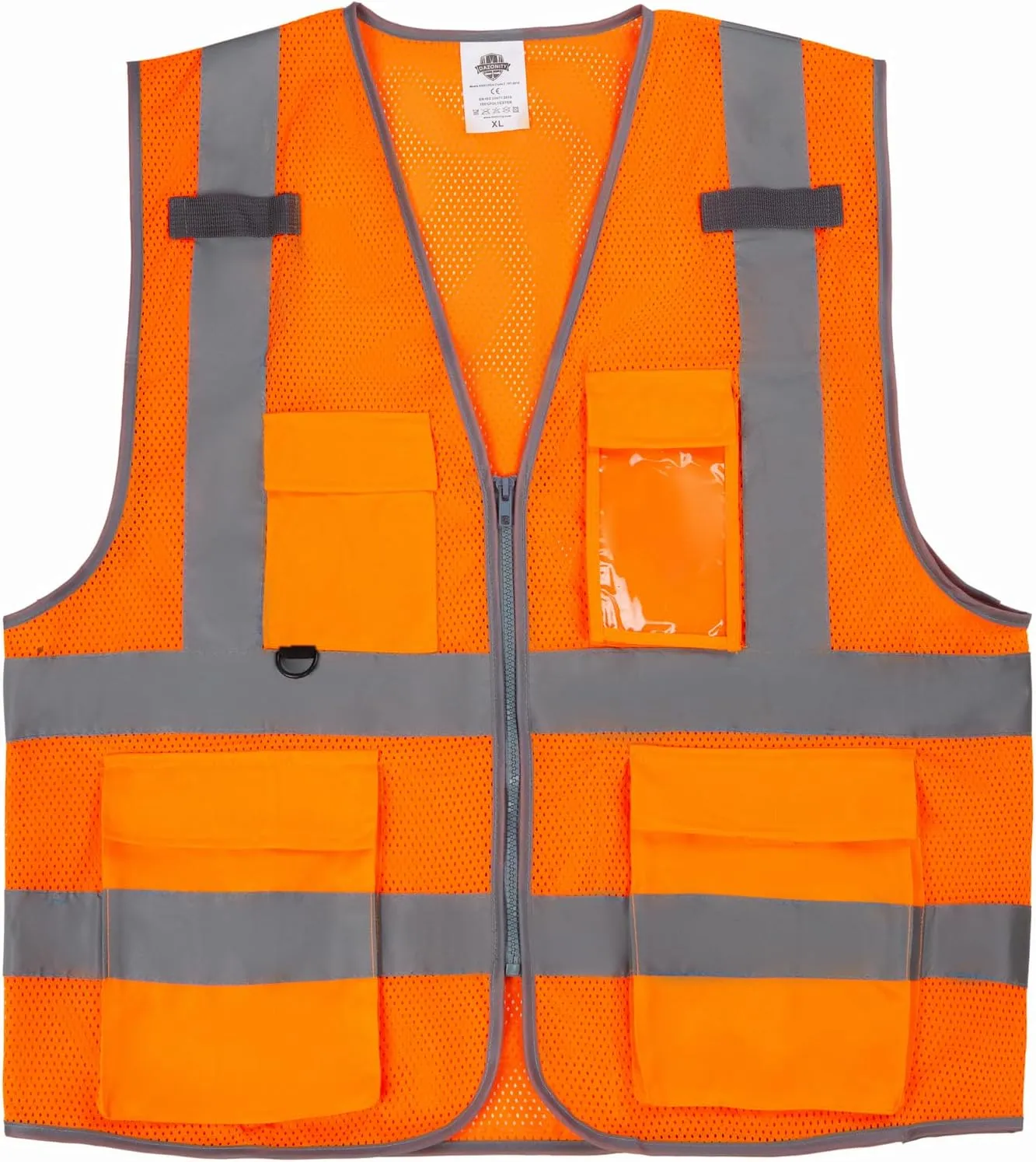 Dazonity High Visibility Mesh Safety Vest with Multi Pockets and Zipper, Fit for Men & Women, Work, Construction, Surveyor