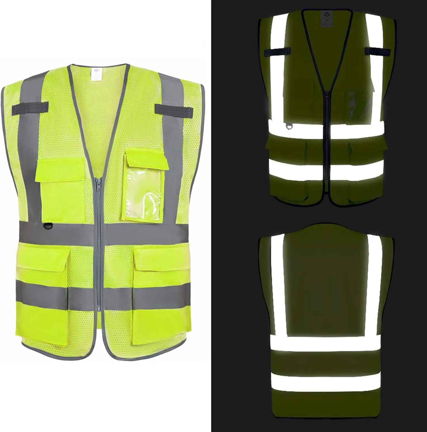Dazonity High Visibility Mesh Safety Vest with Multi Pockets and Zipper, Fit for Men & Women, Work, Construction, Surveyor
