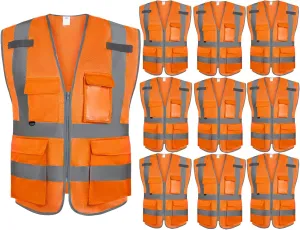 Dazonity High Visibility Mesh Safety Vest with Multi Pockets and Zipper, Fit for Men & Women, Work, Construction, Surveyor