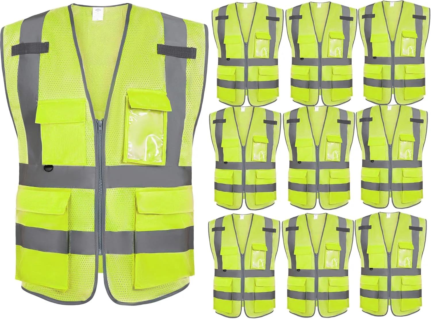 Dazonity High Visibility Mesh Safety Vest with Multi Pockets and Zipper, Fit for Men & Women, Work, Construction, Surveyor