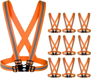Dazonity High Visibility Safety Vest,10 Packs,Lightweight,Adjustable & Elastic Vest,Hi Vis Reflective Strips, Fit for Men & Women, Construction,Cycling, Runnning, Surveyor, (Orange)