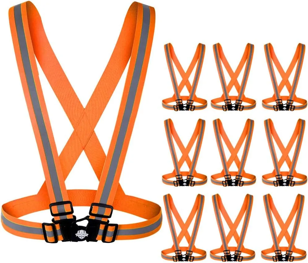 Dazonity High Visibility Safety Vest,10 Packs,Lightweight,Adjustable & Elastic Vest,Hi Vis Reflective Strips, Fit for Men & Women, Construction,Cycling, Runnning, Surveyor, (Orange)