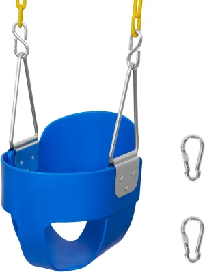 DECORLIFE Toddler Swing Seat, Outdoor Baby Swing with Coated Chains, Heavy Duty High Back Full Bucket Swing Chair with Ant-Loosening Carabiners, Fully Assembled Swingset Accessories for Backyard, Blue