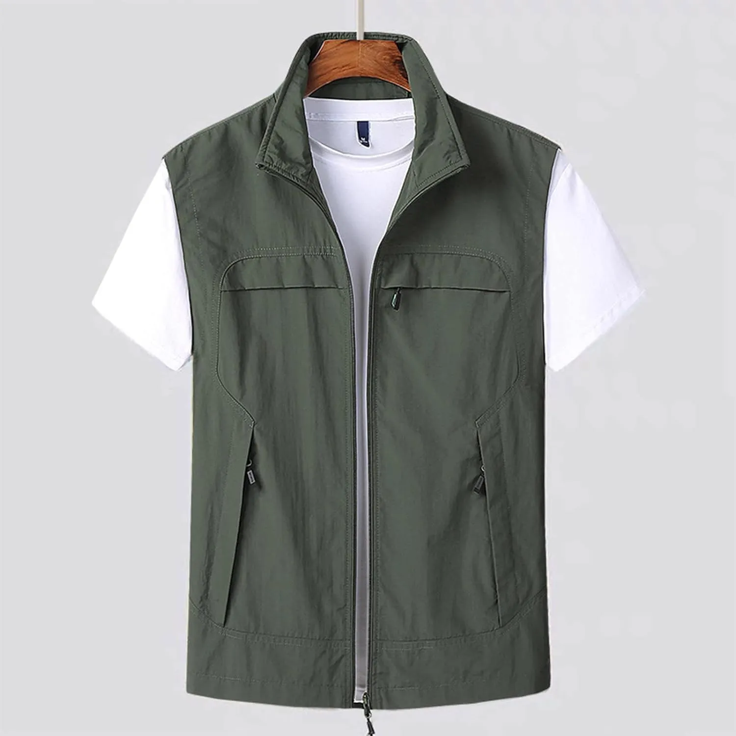 Dgoopd Lightweight Hiking Vest for Men Quick Dry Utility Travel Fishing Summer Jacket Vests with Zipper Pockets