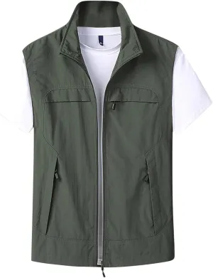 Dgoopd Lightweight Hiking Vest for Men Quick Dry Utility Travel Fishing Summer Jacket Vests with Zipper Pockets