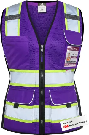 Dib Safety Vest for Women with Pockets, Mesh Reflective Vest High Visibility, ANSI Class 2 Made with 3M Reflective Tape, Purple M