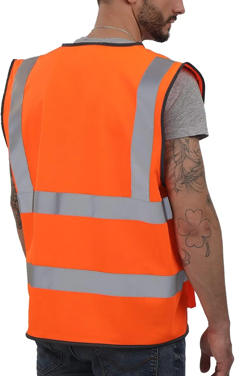 Dib Safety Vest Reflective ANSI Class 2, High Visibility Vest with Pockets and Zipper, Construction Work Vest Hi Vis Orange M