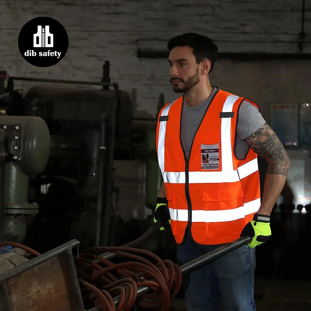 Dib Safety Vest Reflective ANSI Class 2, High Visibility Vest with Pockets and Zipper, Construction Work Vest Hi Vis Orange M