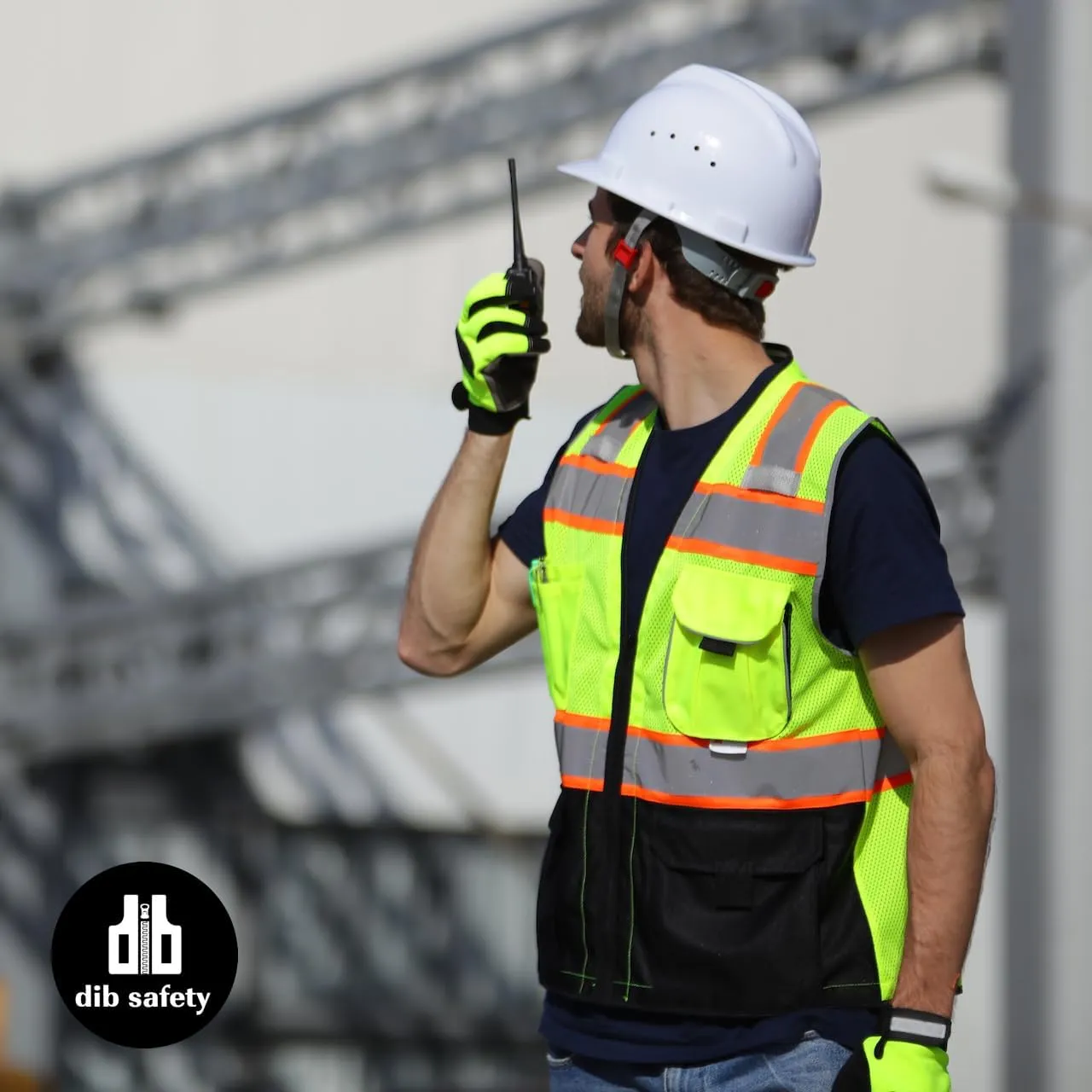 Dib Safety Vest Reflective with Pockets and Zipper, High Visibility Mesh ANSI Class 2, Made with 3M Reflective Tape, Yellow and Black Small