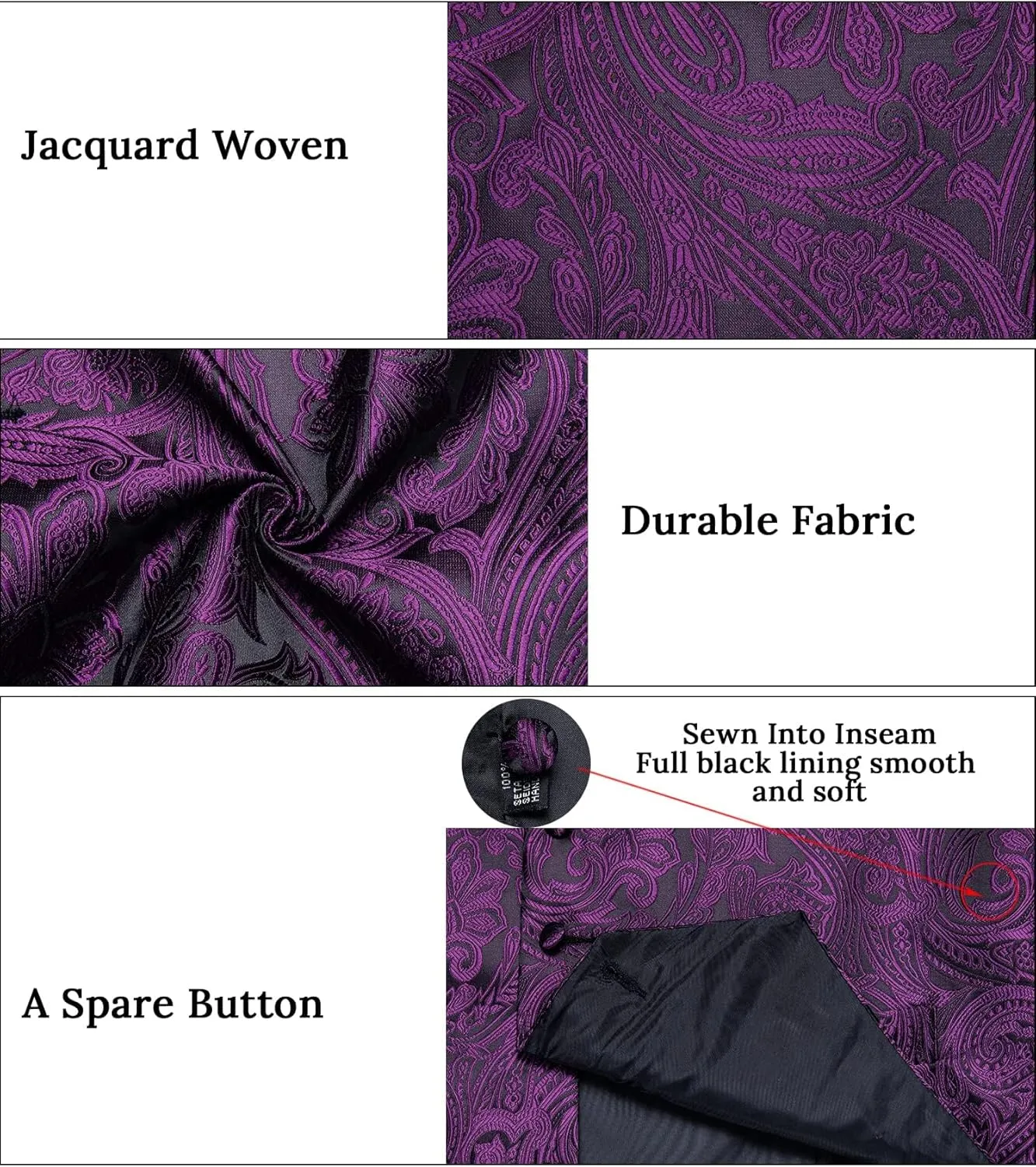 DiBanGu Mens Vest and Tie Set Formal Paisley Waistcoat and Necktie Pocket Square Cufflinks Silk Suit Vest for Tuxedo Wedding