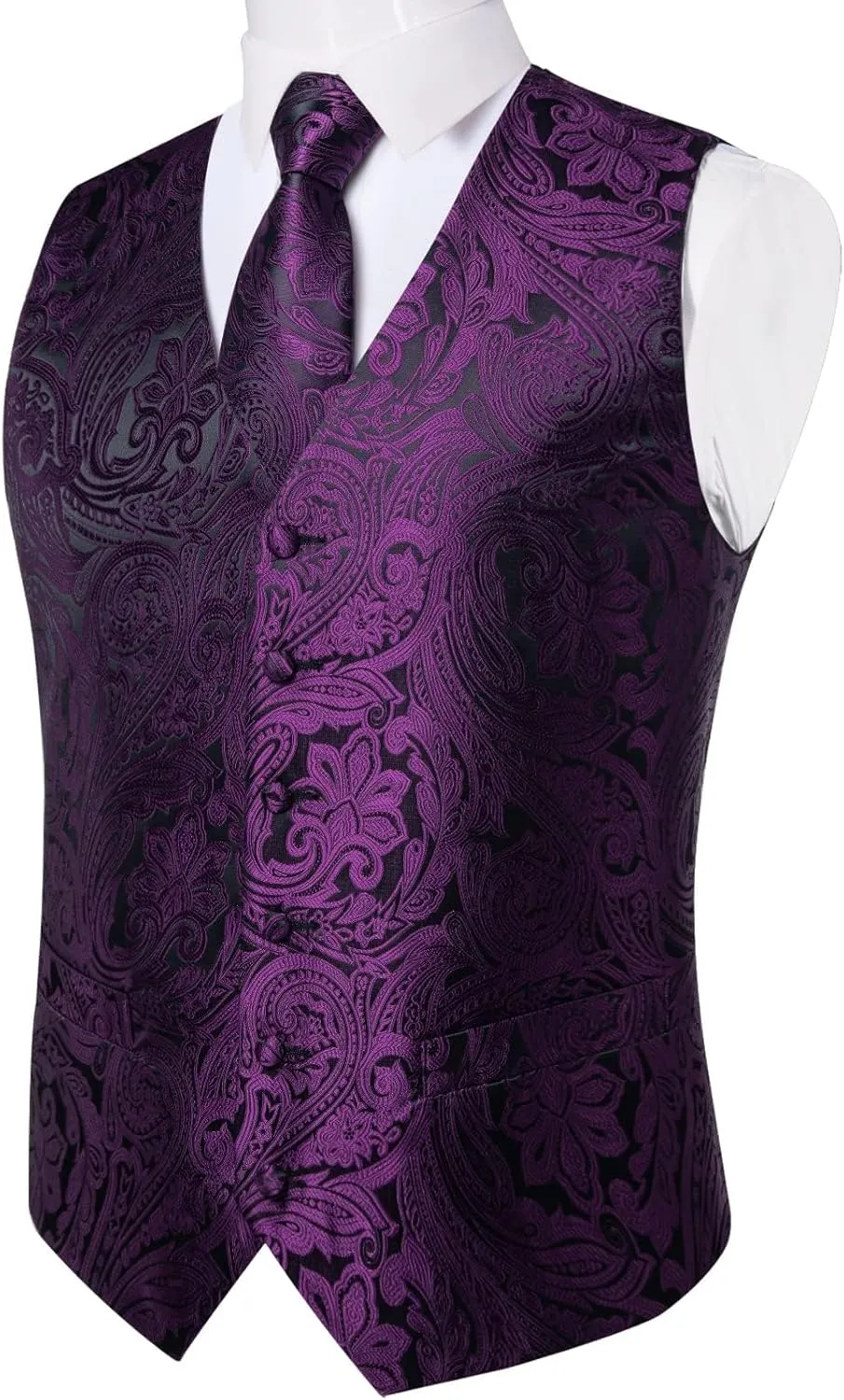 DiBanGu Mens Vest and Tie Set Formal Paisley Waistcoat and Necktie Pocket Square Cufflinks Silk Suit Vest for Tuxedo Wedding
