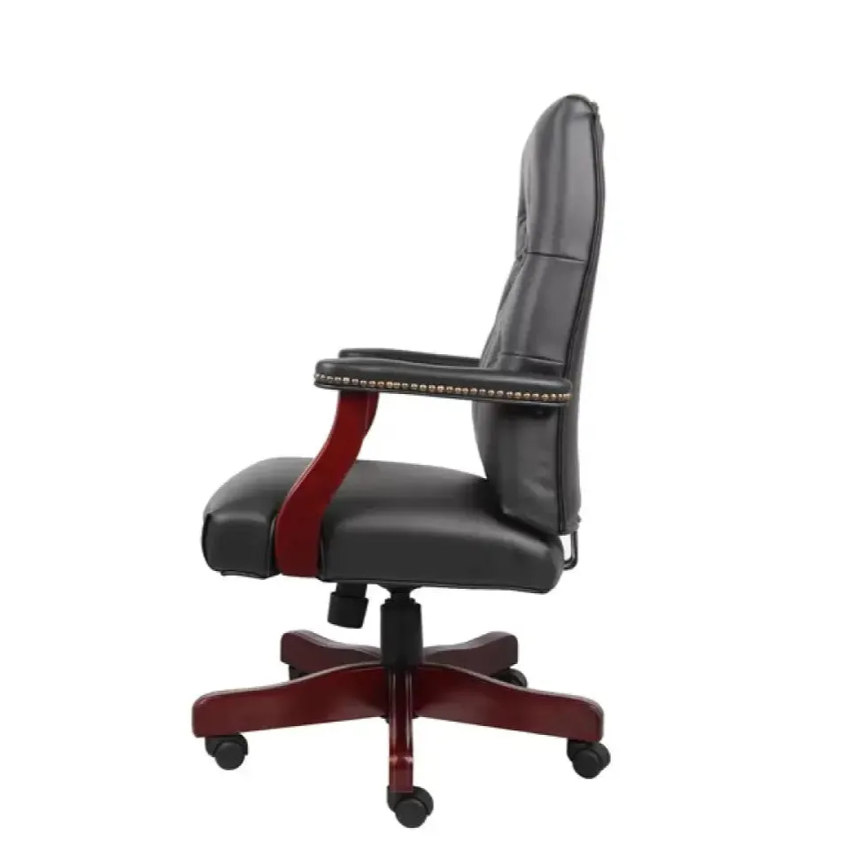 Director office Chair Tufted Design Made in Solid wood with Leatherette Upholstery & Armrest with Height Adjustable Chair - Black