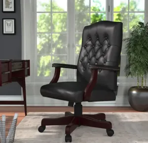 Director office Chair Tufted Design Made in Solid wood with Leatherette Upholstery & Armrest with Height Adjustable Chair - Black