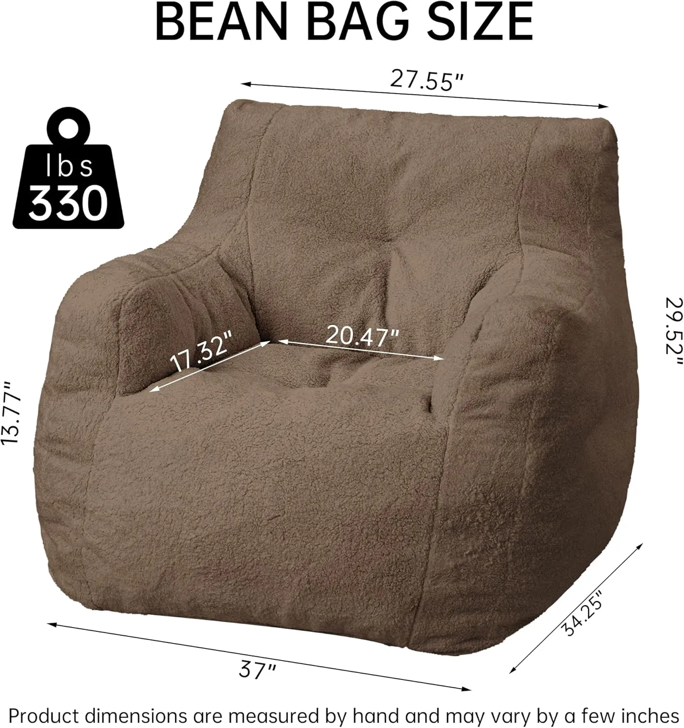 DKLGG Bean Bag Chair with Filler, Tufted Bean Bag Sofa, Fluffy Sherpa and Lazy Couch, Comfy Cozy BeanBag Chairs with Memory Foam for Living Room, Bedroom, Apartment (Brown)