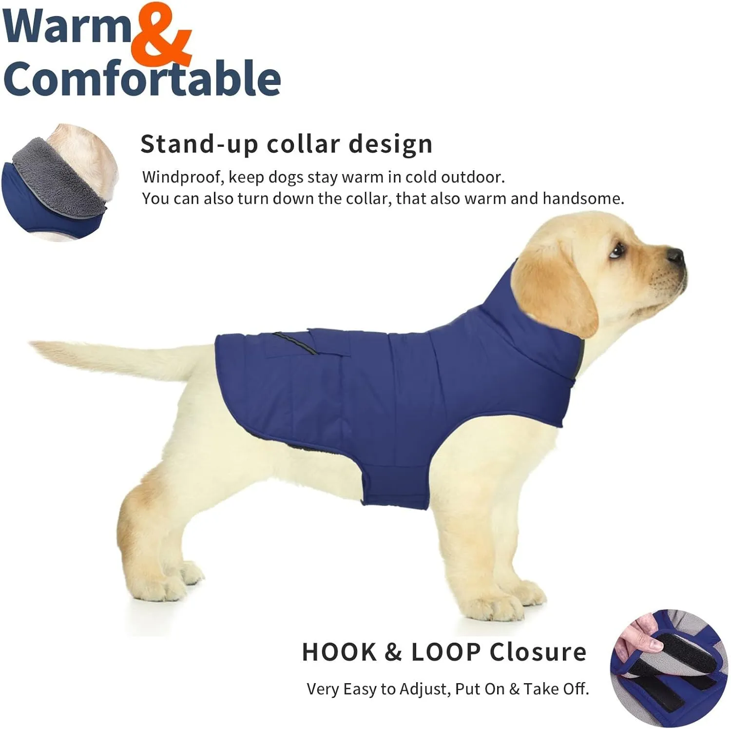 Dog Coat - Waterproof Winter Jacket with Pocket, Reflective Adjustable Snow Vest, Warm Cozy Fleece Sweater for Small to Extra Large Dogs - Blue, XS