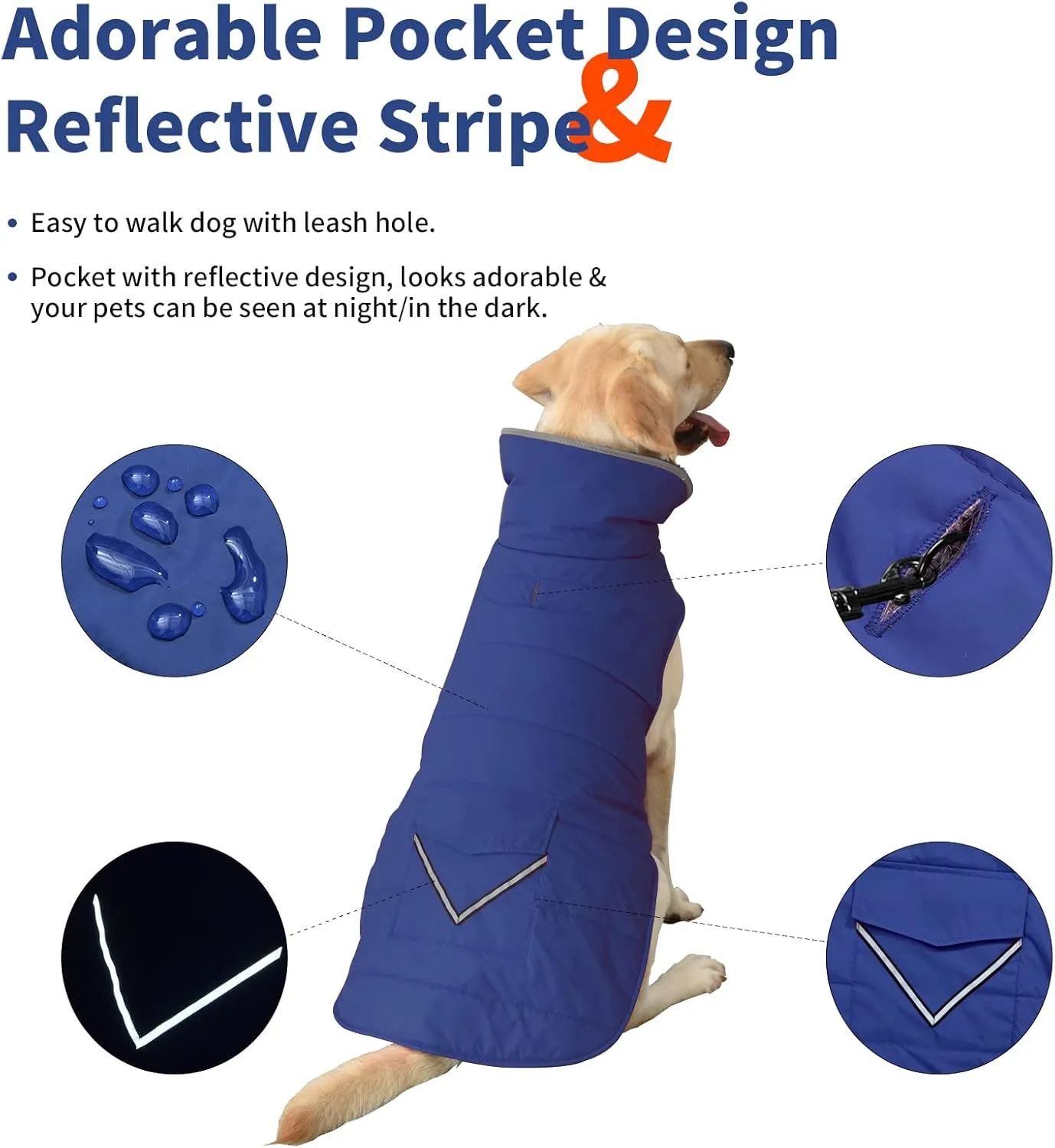Dog Coat - Waterproof Winter Jacket with Pocket, Reflective Adjustable Snow Vest, Warm Cozy Fleece Sweater for Small to Extra Large Dogs - Blue, XS