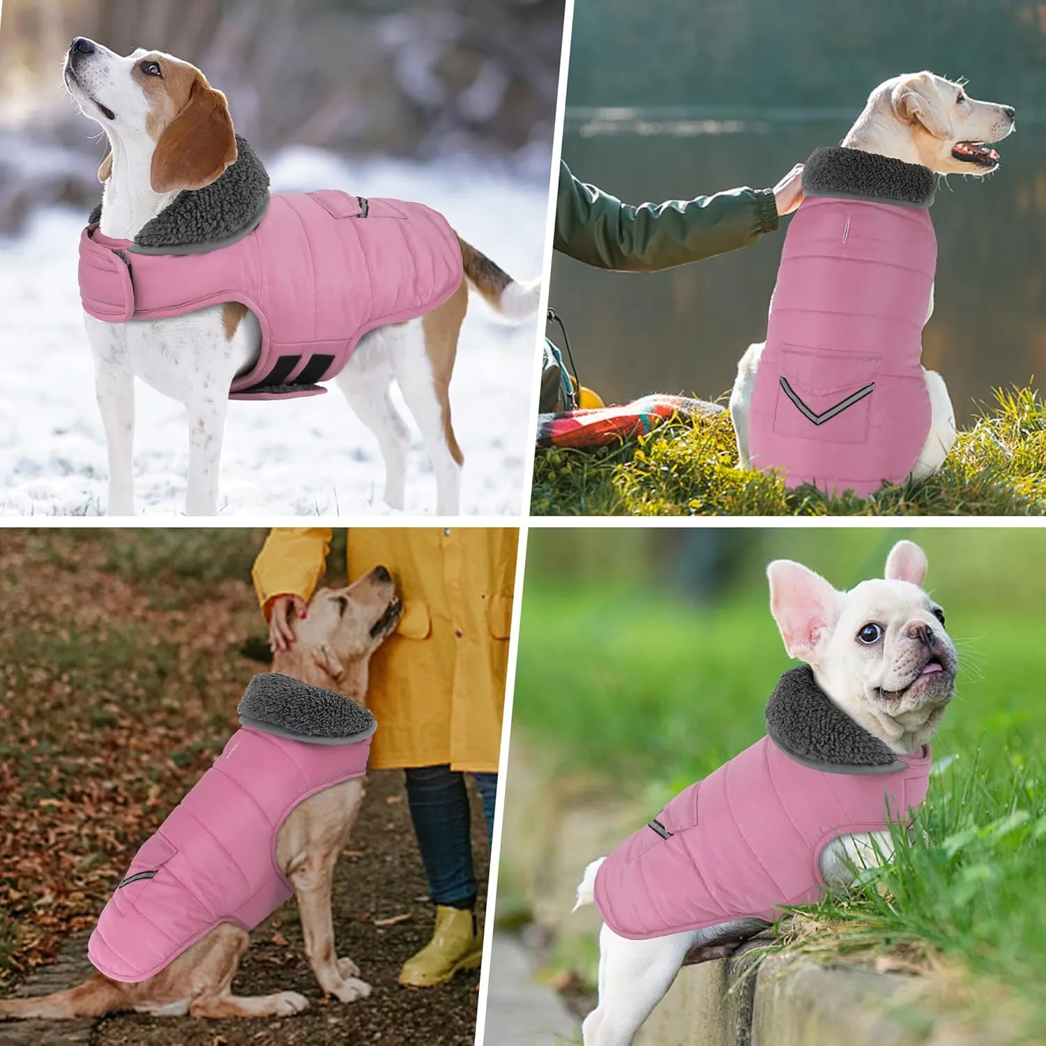 Dog Coat - Waterproof Winter Jacket with Pocket, Reflective Adjustable Snow Vest, Warm Cozy Fleece Sweater for Small to Extra Large Dogs - Light Pink, XS
