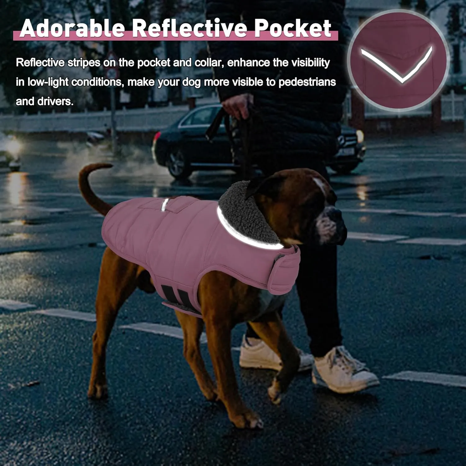 Dog Coat - Waterproof Winter Jacket with Pocket, Reflective Adjustable Snow Vest, Warm Cozy Fleece Sweater for Small to Extra Large Dogs - Light Pink, XS