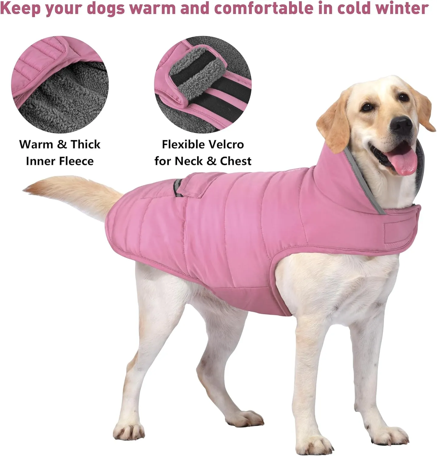 Dog Coat - Waterproof Winter Jacket with Pocket, Reflective Adjustable Snow Vest, Warm Cozy Fleece Sweater for Small to Extra Large Dogs - Light Pink, XS