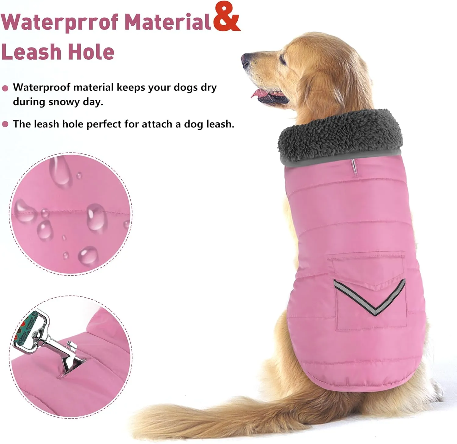 Dog Coat - Waterproof Winter Jacket with Pocket, Reflective Adjustable Snow Vest, Warm Cozy Fleece Sweater for Small to Extra Large Dogs - Light Pink, XS