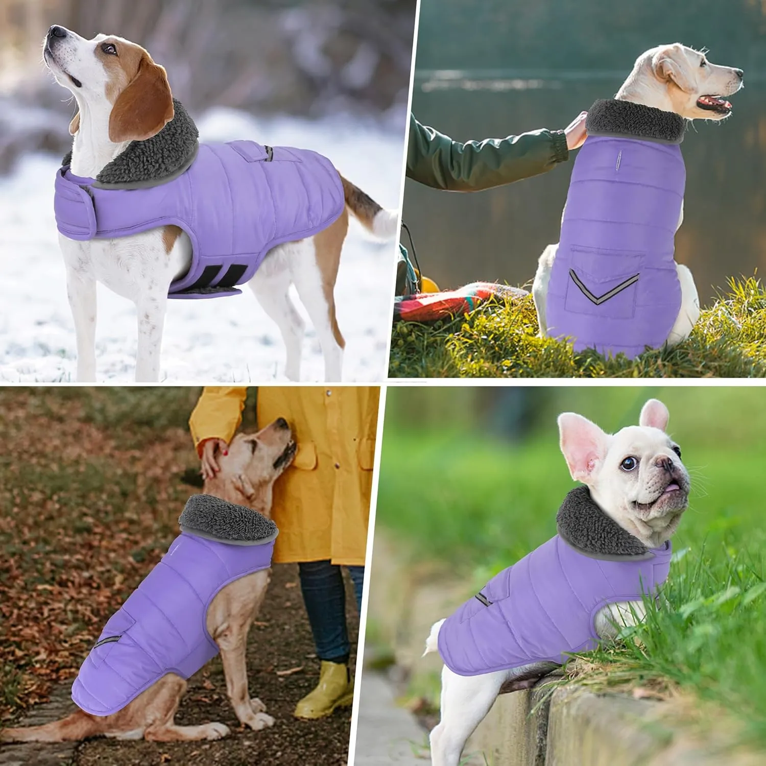 Dog Coat - Waterproof Winter Jacket with Pocket, Reflective Adjustable Snow Vest, Warm Cozy Fleece Sweater for Small to Extra Large Dogs - Light Purple, XS