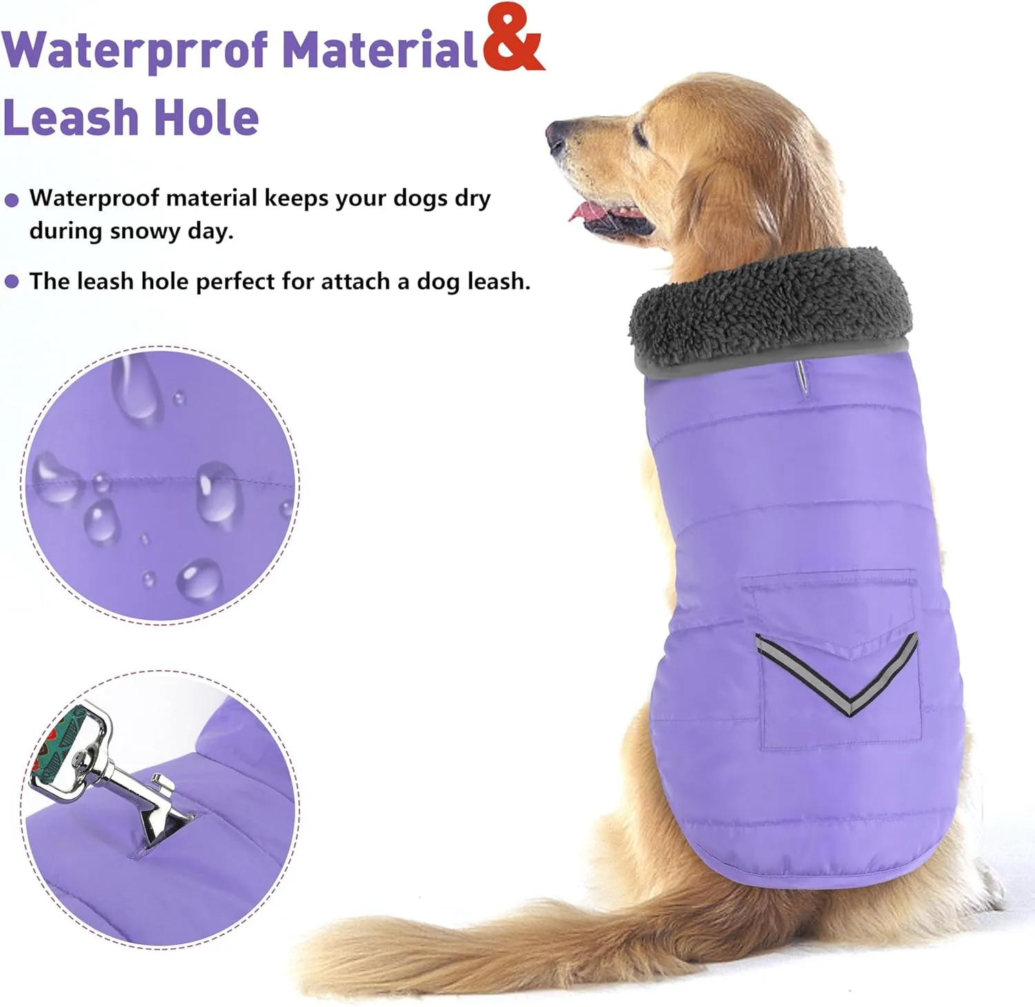 Dog Coat - Waterproof Winter Jacket with Pocket, Reflective Adjustable Snow Vest, Warm Cozy Fleece Sweater for Small to Extra Large Dogs - Light Purple, XS