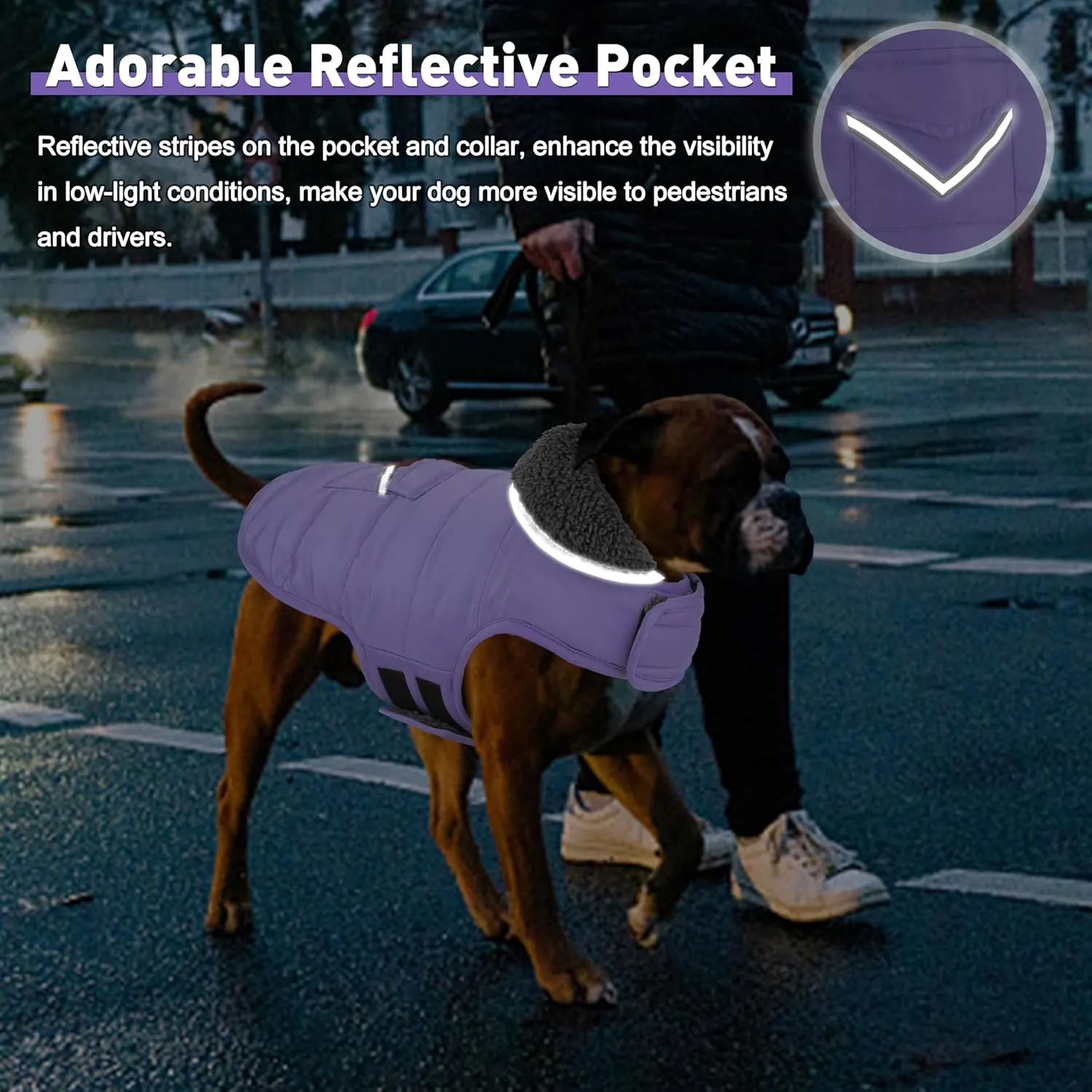 Dog Coat - Waterproof Winter Jacket with Pocket, Reflective Adjustable Snow Vest, Warm Cozy Fleece Sweater for Small to Extra Large Dogs - Light Purple, XS