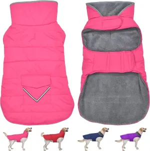 Dog Coat - Waterproof Winter Jacket with Pocket, Reflective Adjustable Snow Vest, Warm Cozy Fleece Sweater for Small to Extra Large Dogs - Pink, XS