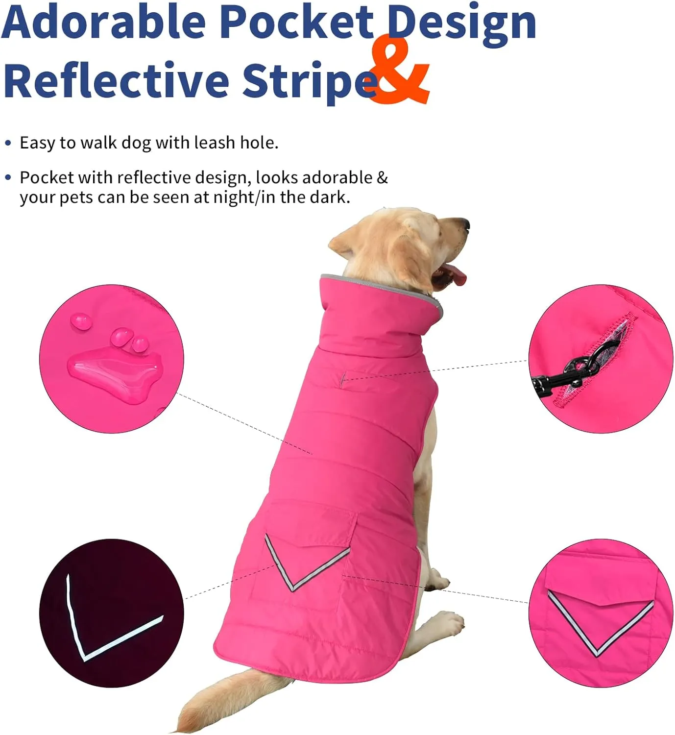 Dog Coat - Waterproof Winter Jacket with Pocket, Reflective Adjustable Snow Vest, Warm Cozy Fleece Sweater for Small to Extra Large Dogs - Pink, XS