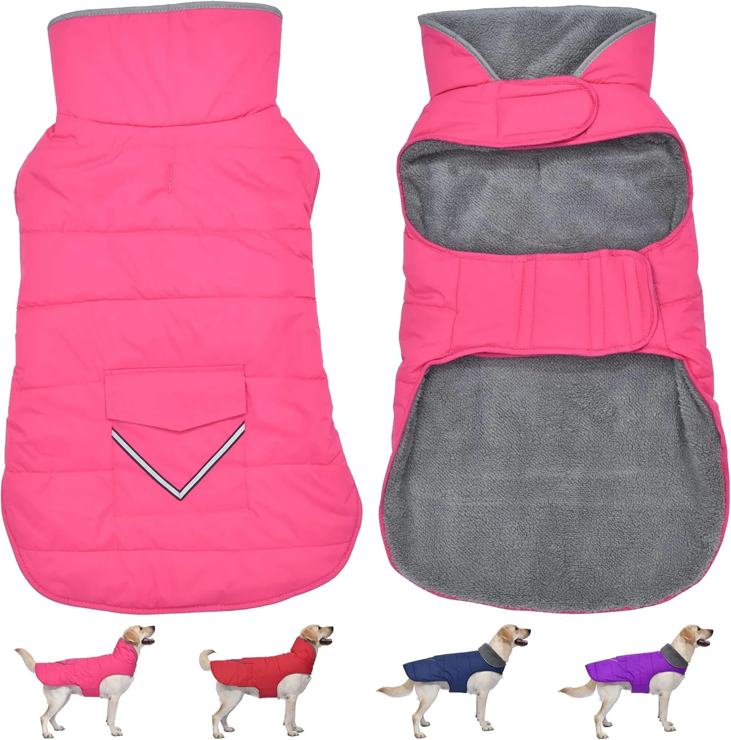 Dog Coat - Waterproof Winter Jacket with Pocket, Reflective Adjustable Snow Vest, Warm Cozy Fleece Sweater for Small to Extra Large Dogs - Pink, XS