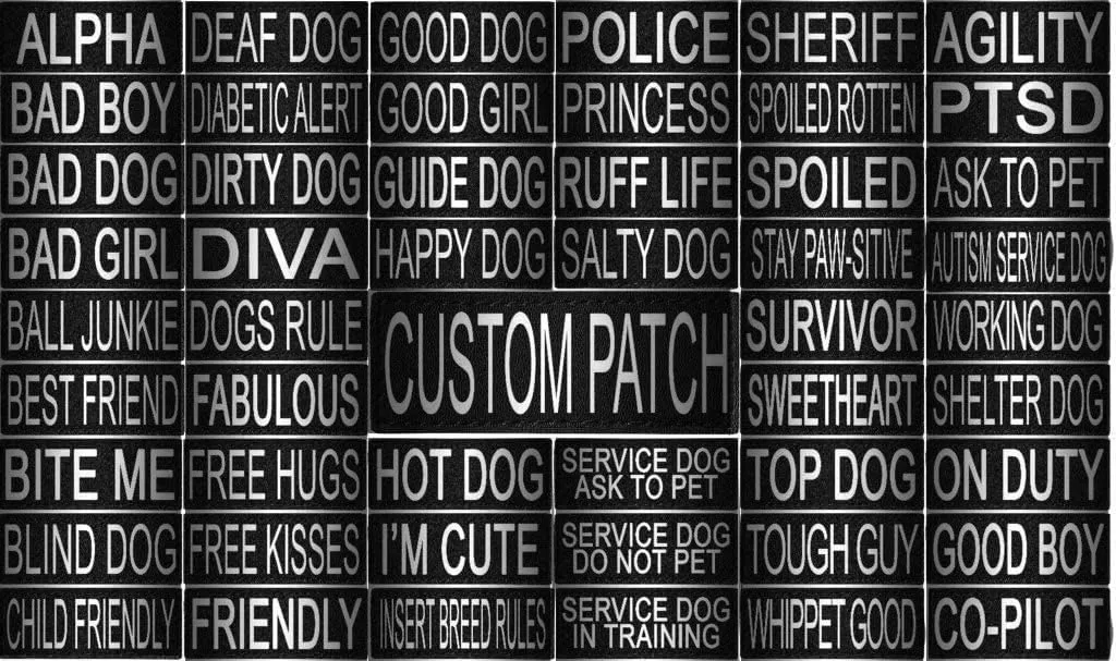 Dogline Custom Reflective Patch for Vest Harness Or Collar Customizable Text Personalized Patches with Hook Backing Name Service Dog in Training Emotional Support 2 Patches - 4" x 11"