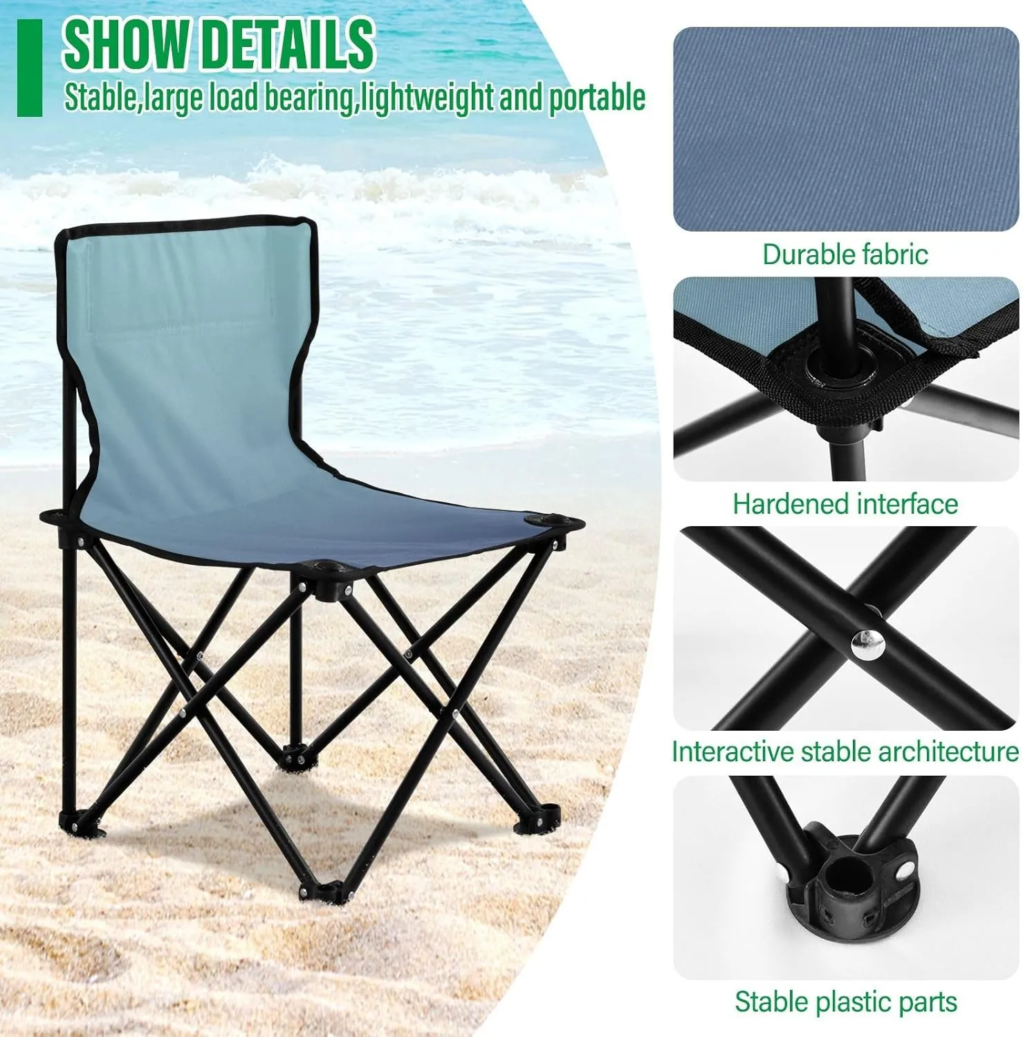 DOMIKING Blue Gradient Kids' Portable Camping Chairs for Outdoor Beach Chair with Carry Bag Folding Chair for Travel Hiking Camping