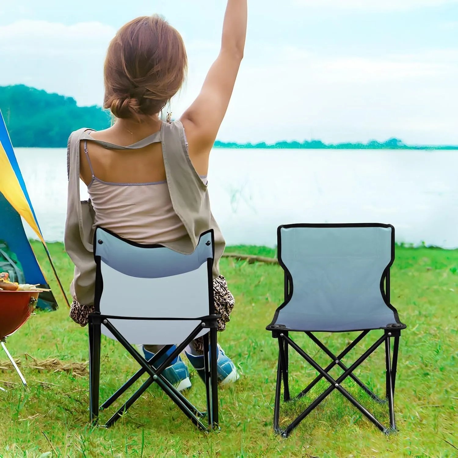 DOMIKING Blue Gradient Kids' Portable Camping Chairs for Outdoor Beach Chair with Carry Bag Folding Chair for Travel Hiking Camping