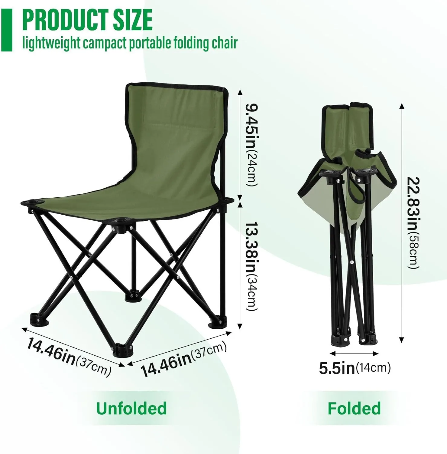 DOMIKING Dark Green Kids' Portable Camping Chairs for Outdoor Beach Chairs with Carry Bag Folding Chair for Hiking Travel Camping