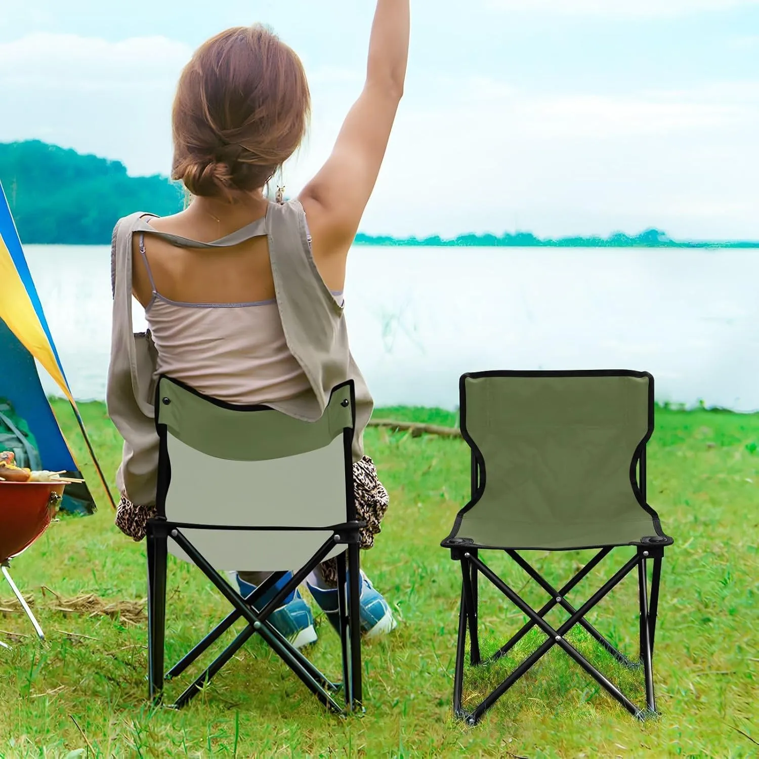 DOMIKING Dark Green Kids' Portable Camping Chairs for Outdoor Beach Chairs with Carry Bag Folding Chair for Hiking Travel Camping