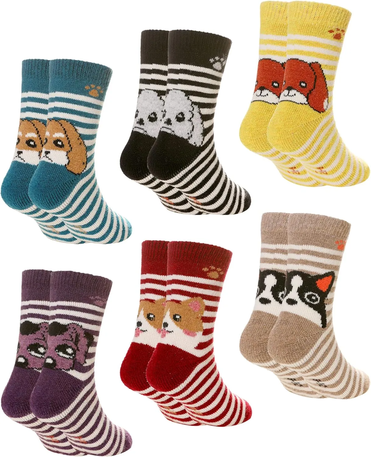 DoSmart Children's Winter Warm Wool Solid Color Socks Kids Boy Girls Hiking Thermal Boot Crew Socks 6 Pairs